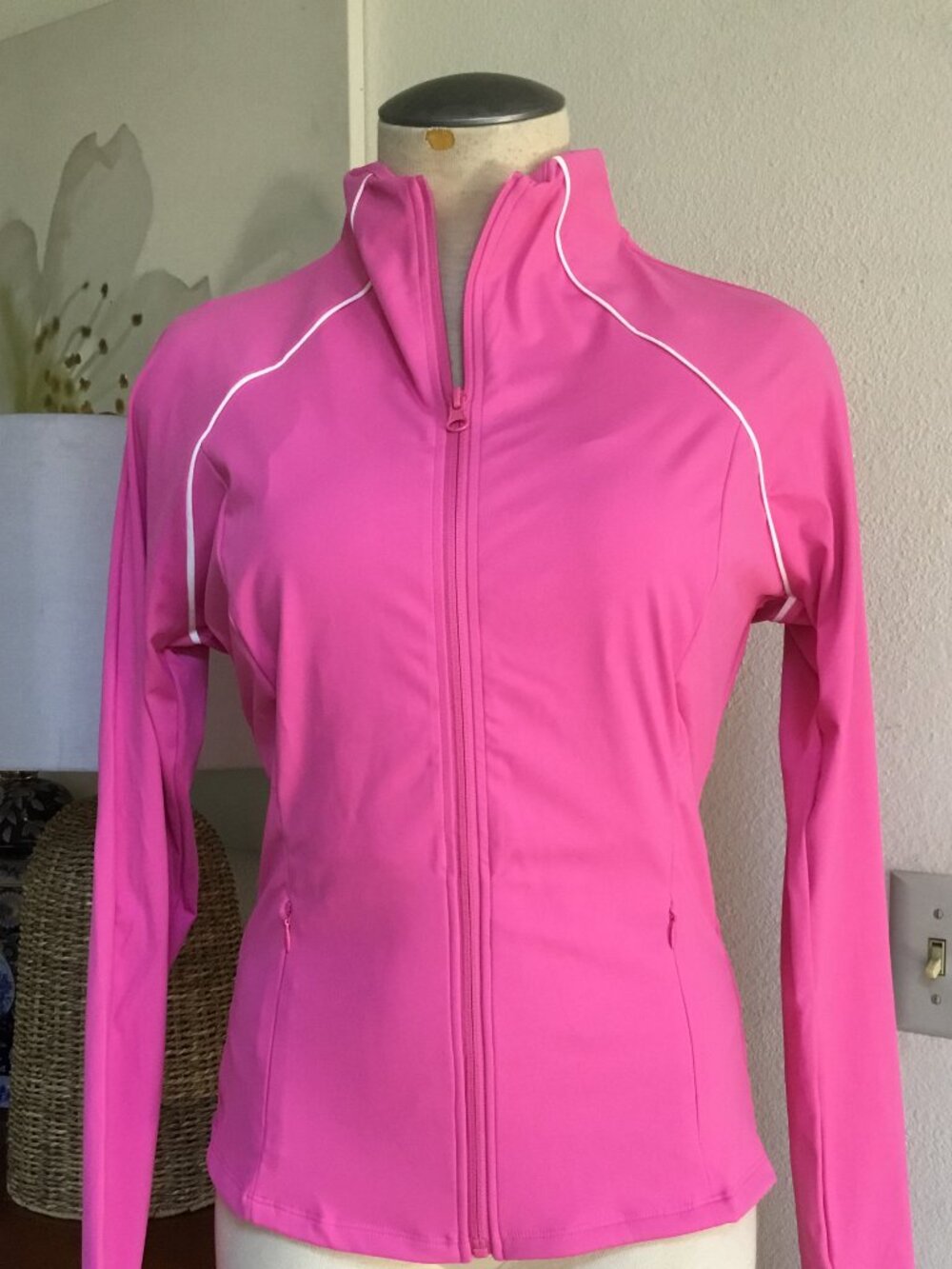 OTOS Athletic Fitness Slim Fit Jacket Zip Up Thumbhole Pockets Pink M